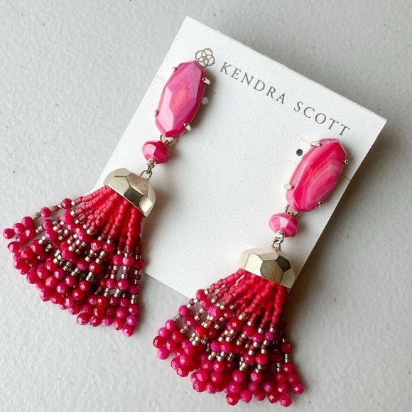 Kendra Scott Dove Statement Earrings Tassel Red Dark Pink - Picture 1 of 6